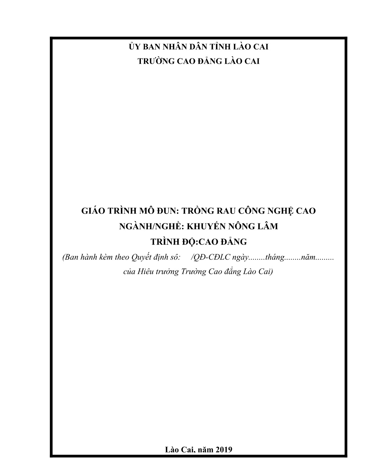 Giáo trình mô đun Trồng rau công nghệ cao (Trình độ: Cao đẳng) trang 1