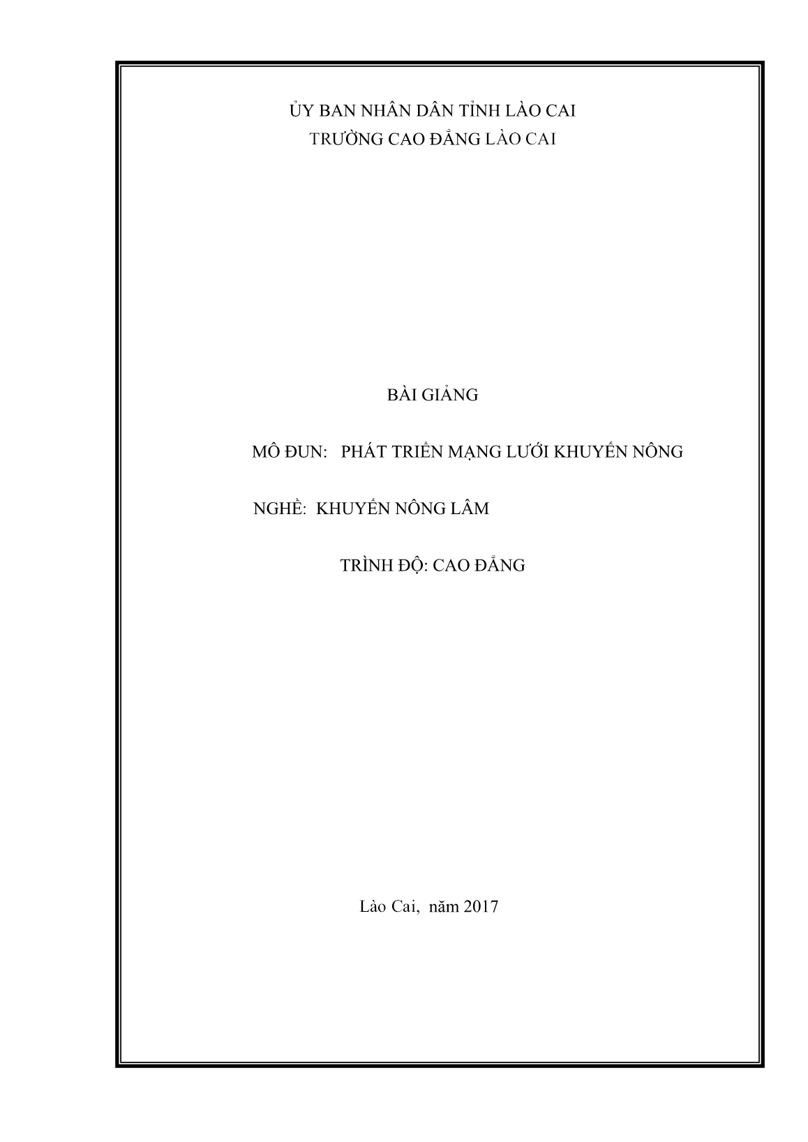 Bài giảng mô đun Phát triển mạng lưới khuyến nông (Trình độ: Cao đẳng) trang 1