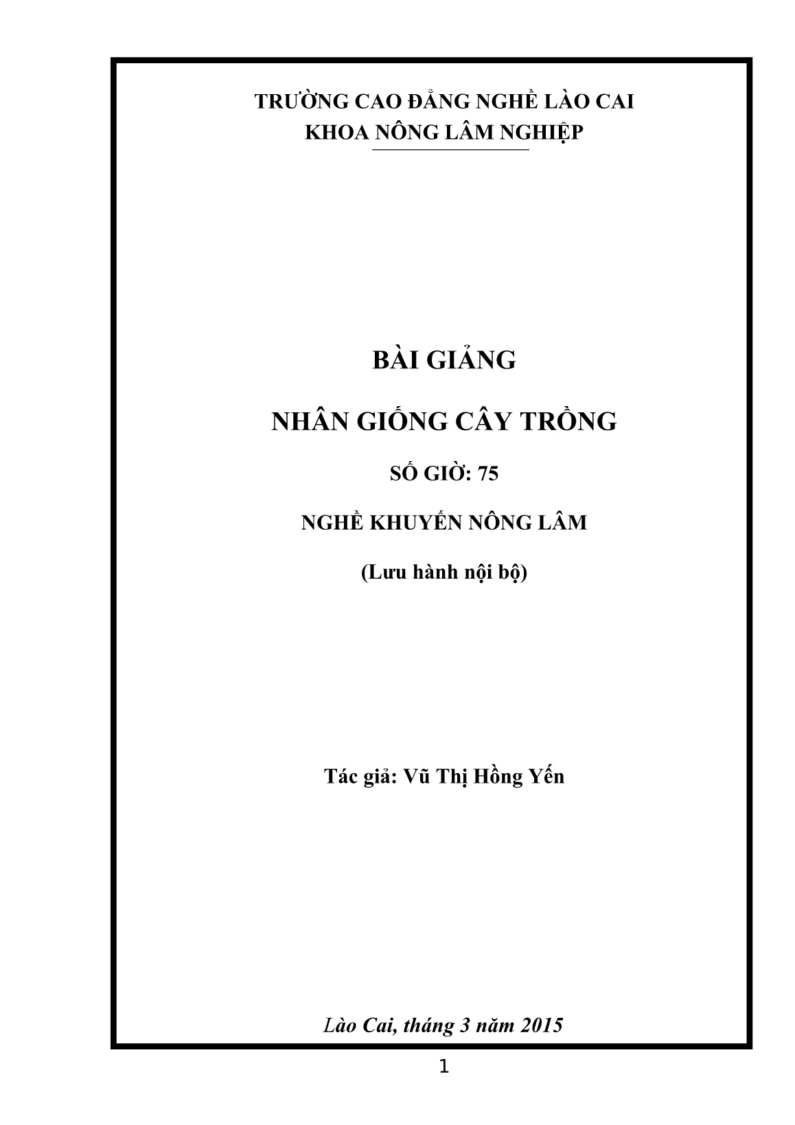 Bài giảng Nhân giống cây trồng trang 1