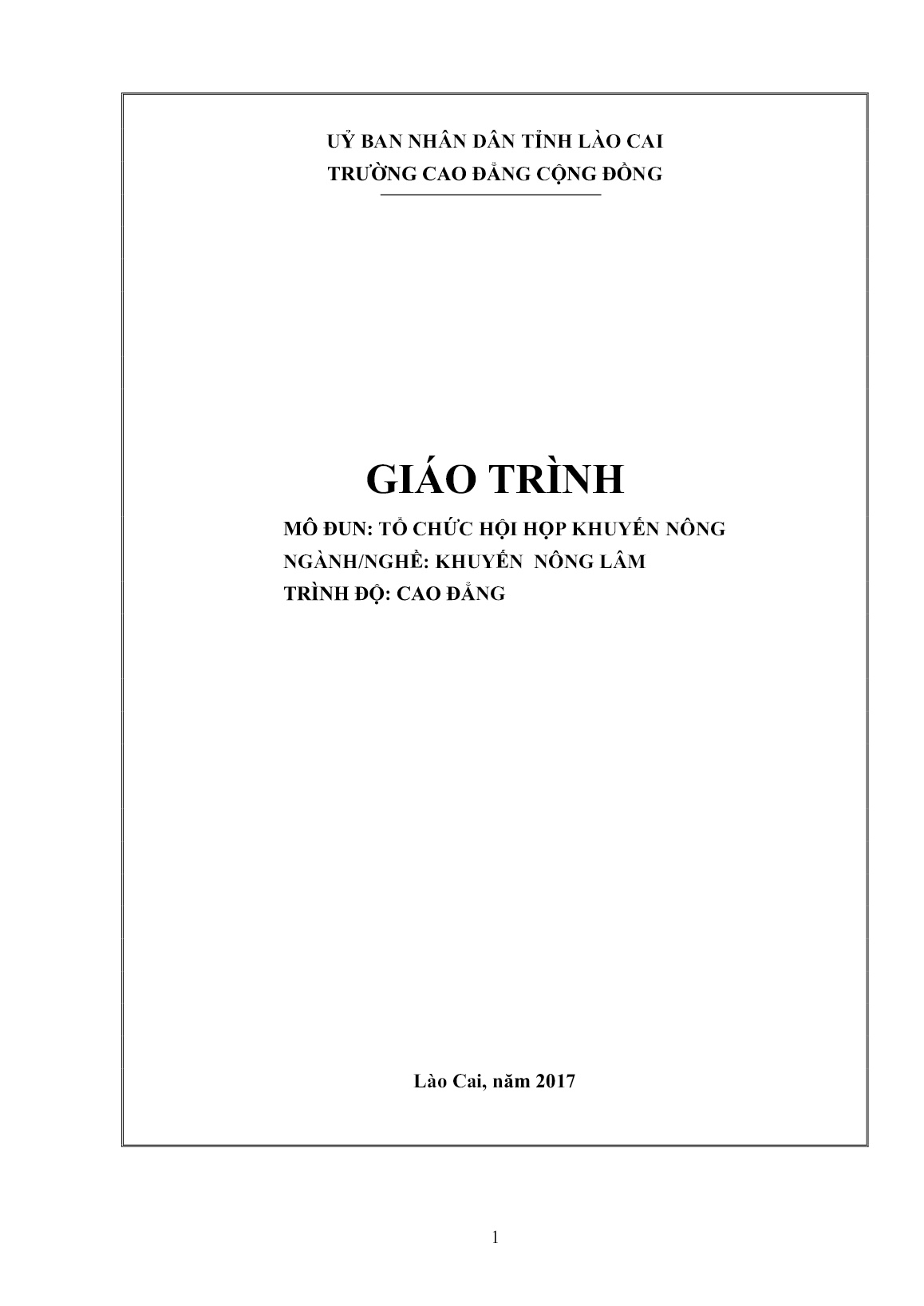 Giáo trình mô đun Tổ chức hội họp khuyến nông (Trình độ: Cao đẳng) trang 1