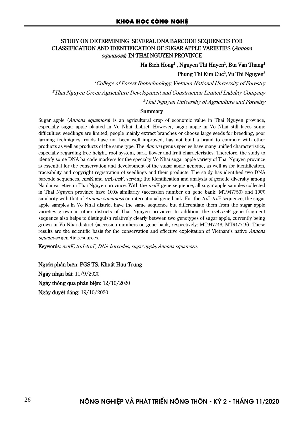 Nghiên cứu xác định một số trình tự ADN mã vạch phục vụ công tác phân loại và nhận dạng các giống na dai (annona squamosa) tại Thái Nguyên trang 10