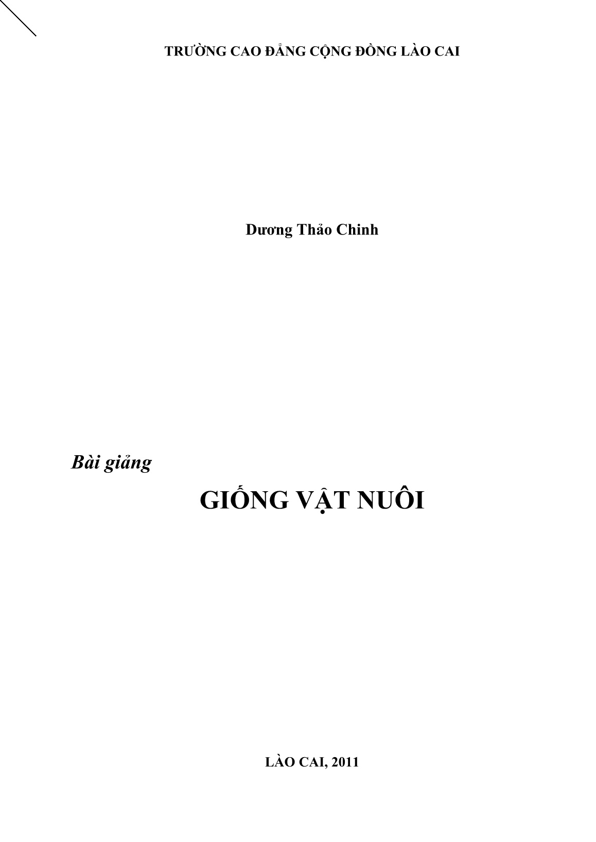 Bài giảng Giống vật nuôi trang 1