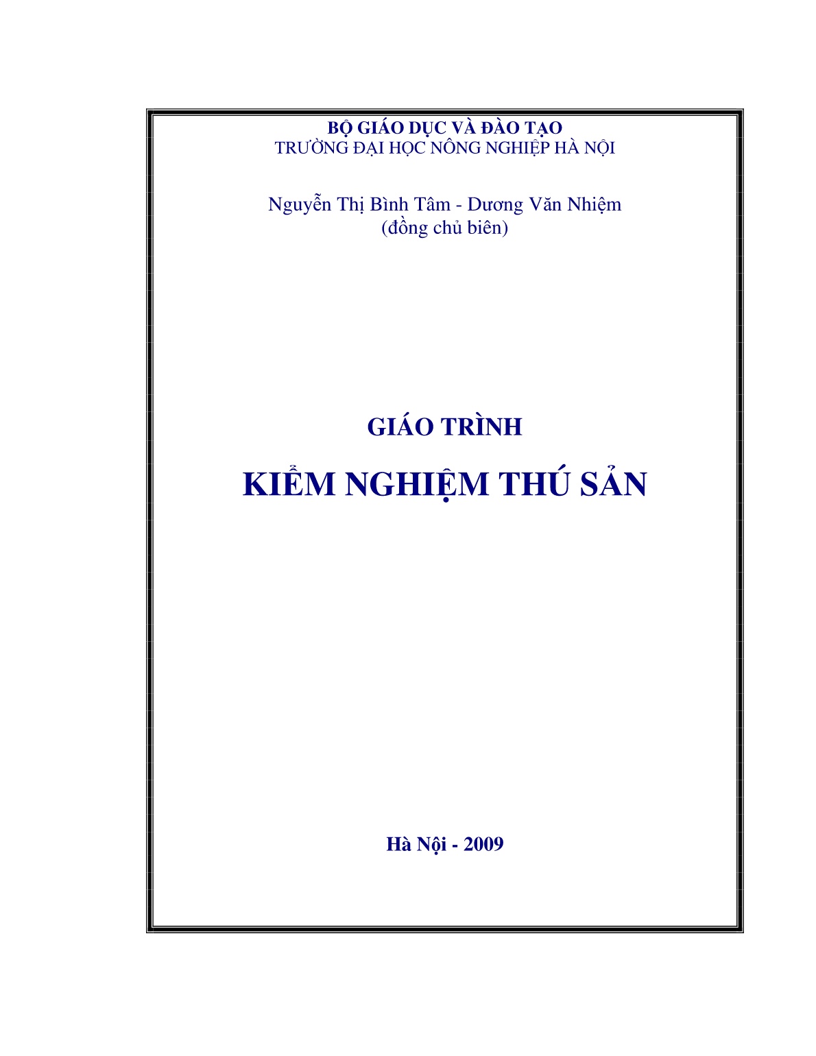 Giáo trình Kiểm nghiệm thú sản trang 1