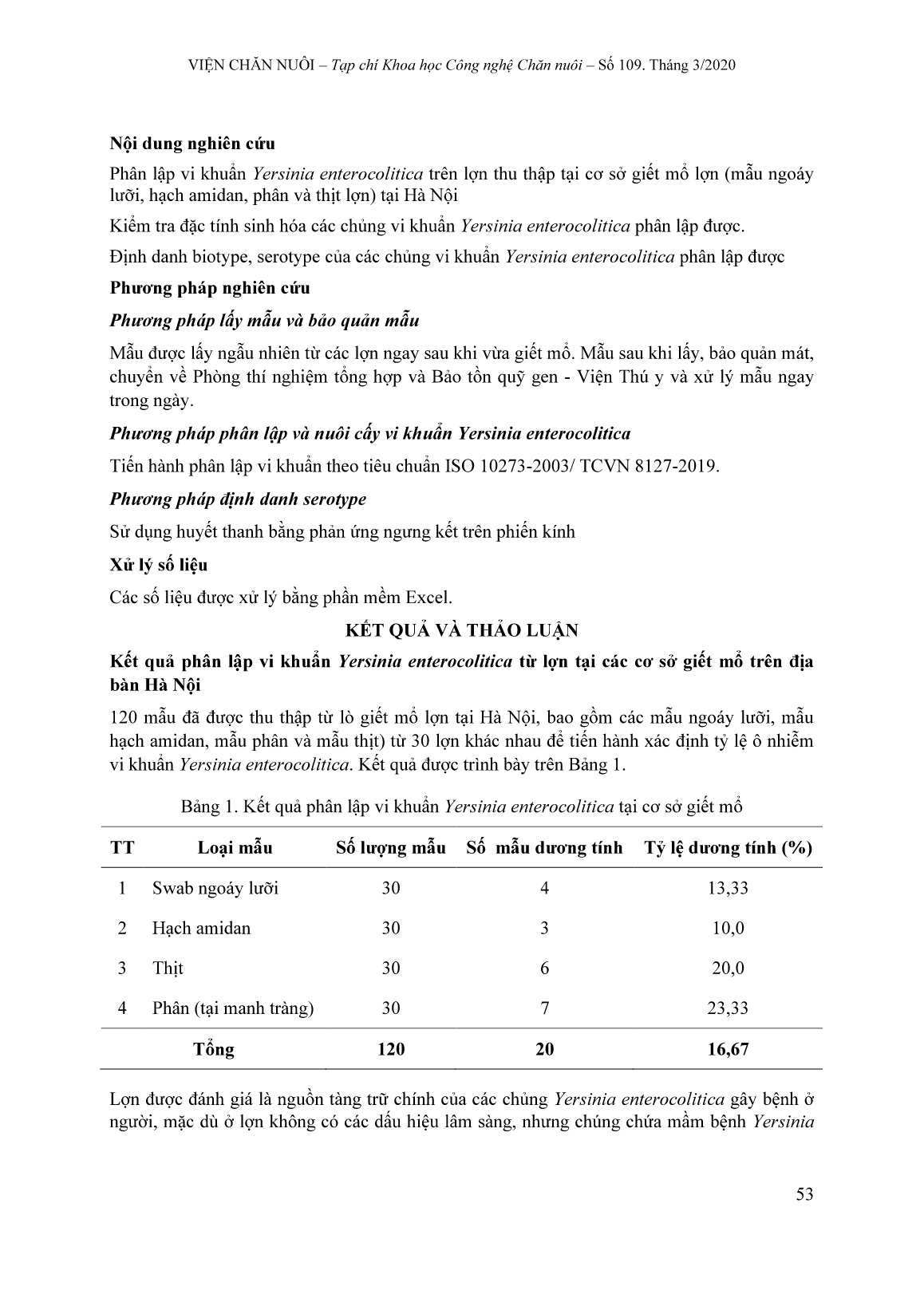 Tỷ lệ nhiễm vi khuẩn yersinia enterocolitica trên lợn tại các cơ sở giết mổ ở địa bàn Hà Nội trang 3