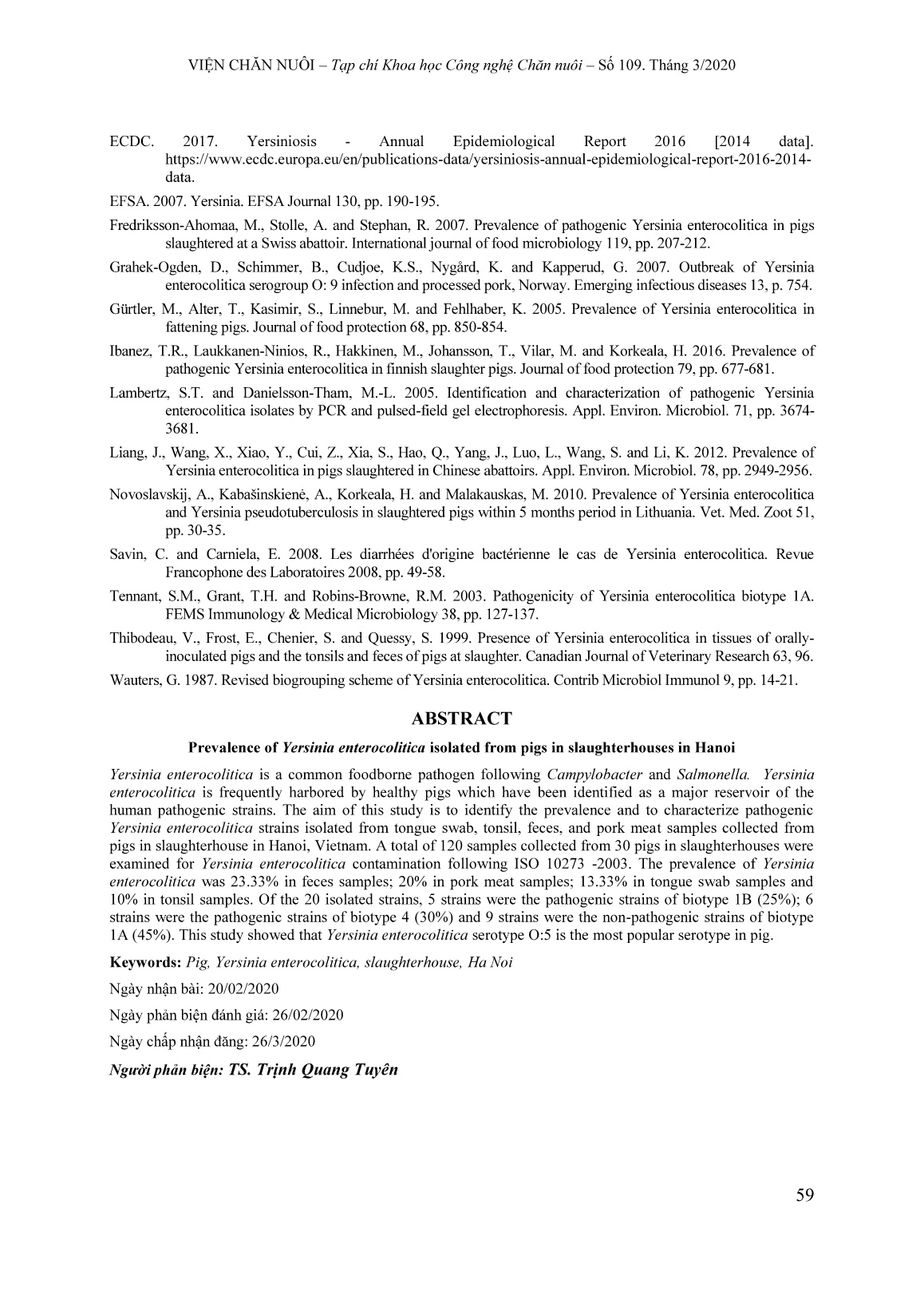 Tỷ lệ nhiễm vi khuẩn yersinia enterocolitica trên lợn tại các cơ sở giết mổ ở địa bàn Hà Nội trang 9