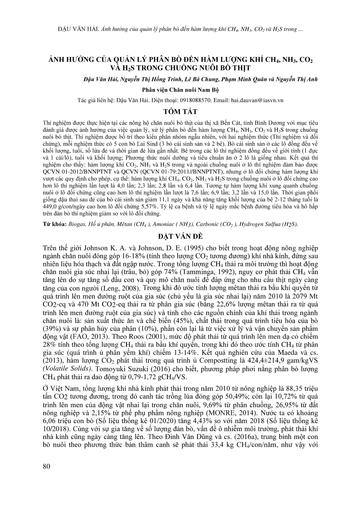 Ảnh hưởng của quản lý phân bò đến hàm lượng khí CH₄, NH₃, CO₂ và H₂S trong chuồng nuôi bò thịt trang 1