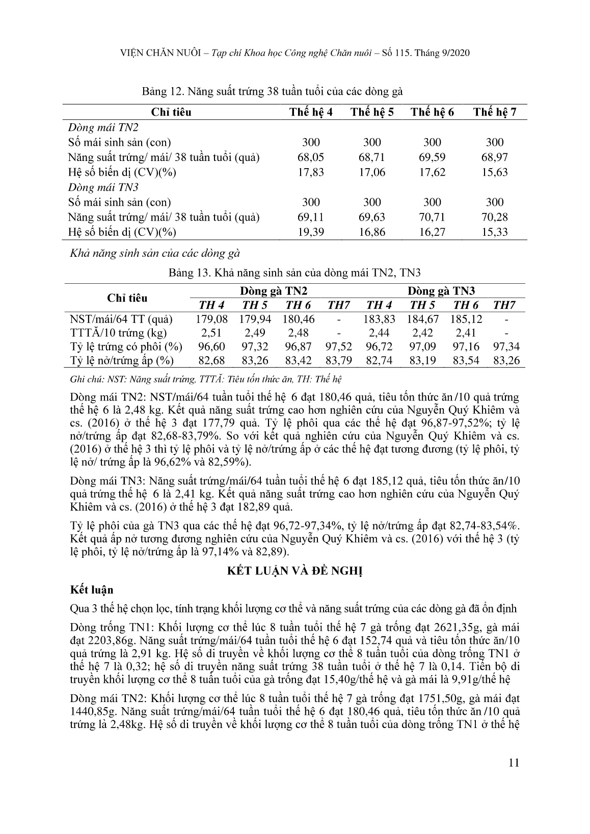 Kết quả chọn lọc ổn định năng suất 3 dòng gà lông màu TN1, TN2 và TN3 trang 10