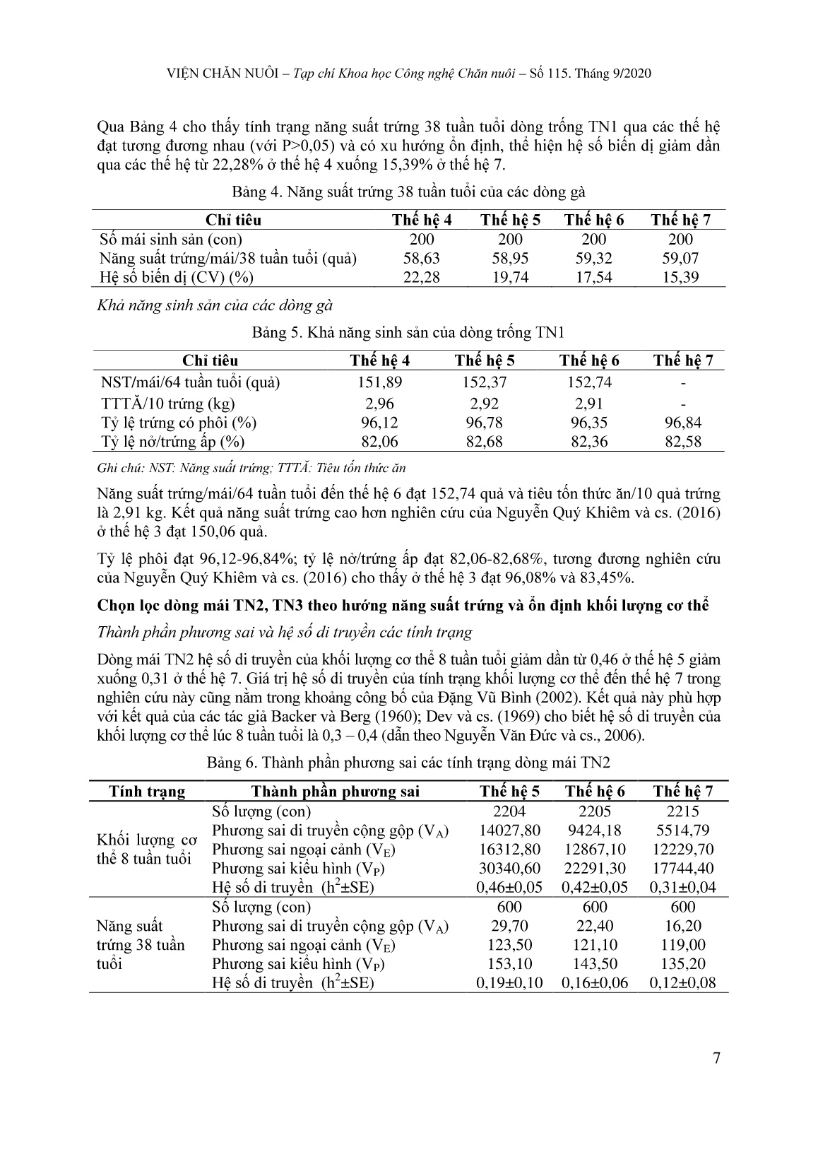 Kết quả chọn lọc ổn định năng suất 3 dòng gà lông màu TN1, TN2 và TN3 trang 6