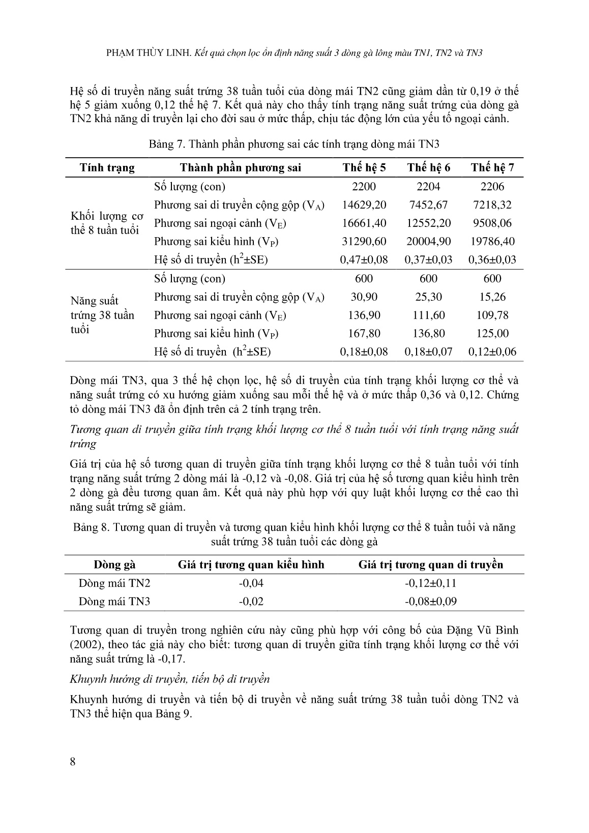 Kết quả chọn lọc ổn định năng suất 3 dòng gà lông màu TN1, TN2 và TN3 trang 7
