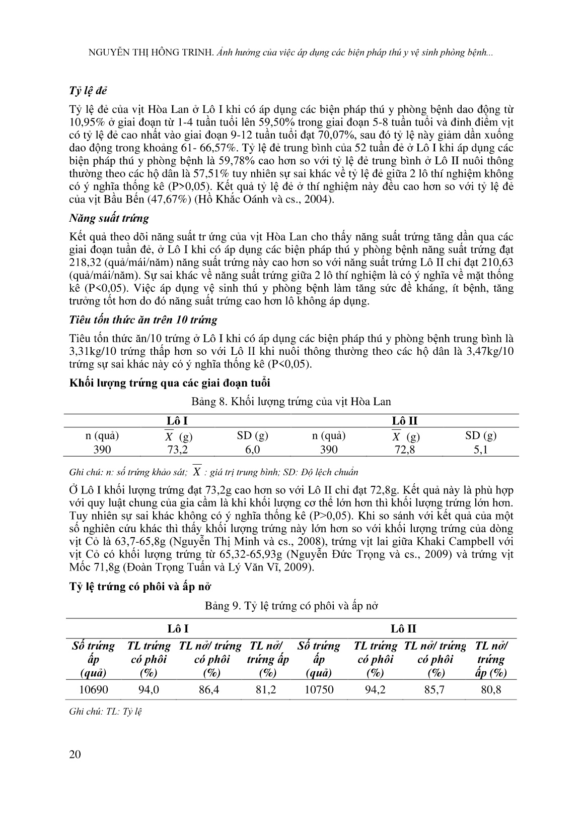 Ảnh hưởng của việc áp dụng các biện pháp thú y vệ sinh phòng bệnh đến khả năng sản xuất của vịt hòa lan trang 8