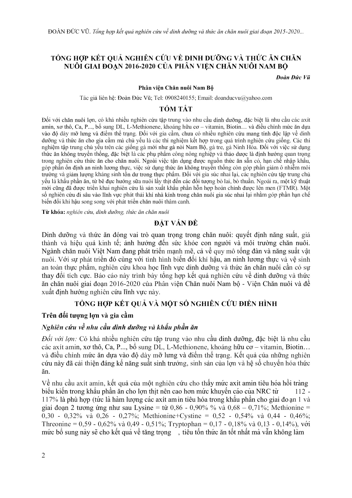 Tổng hợp kết quả nghiên cứu về dinh dưỡng và thức ăn chăn nuôi giai đoạn 2016-2020 của phân viện chăn nuôi Nam Bộ trang 1