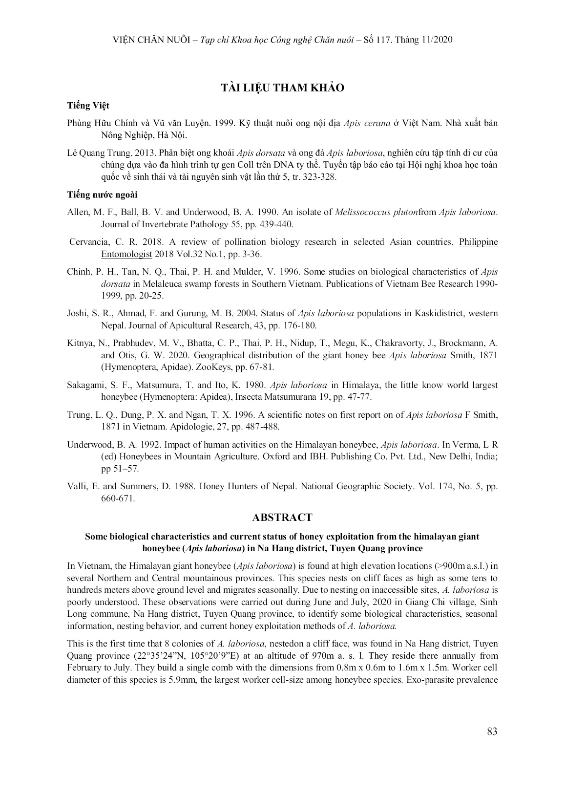 Một số đặc điểm sinh học và thực trạng khai thác mật ong đá (Apis laboriosa) ở huyện Na Hang, tỉnh Tuyên Quang trang 9