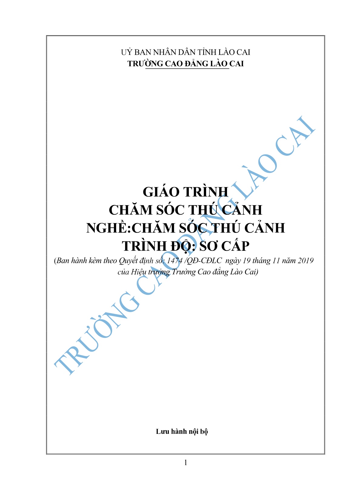 Giáo trình Chăm sóc thú cảnh (Trình độ: Sơ cấp) trang 1