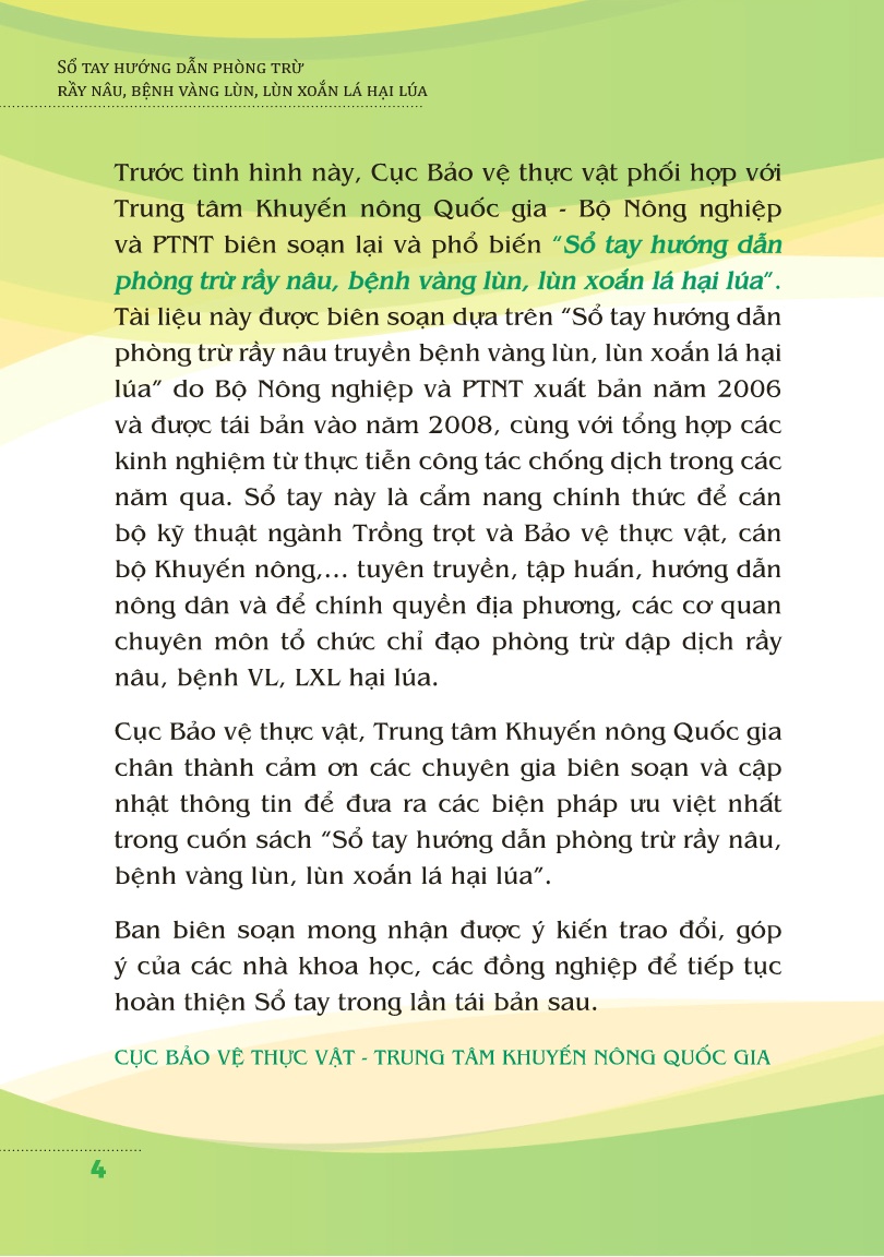 Sổ tay Hướng dẫn phòng trừ rầy nâu, bệnh vàng lùn, lùn xoắn lá hại lúa trang 4