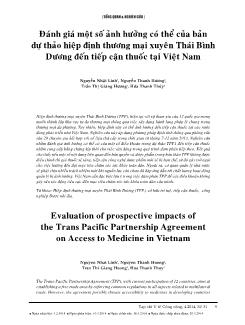Đánh giá một số ảnh hưởng có thể của bản dự thảo hiệp định thương mại xuyên Thái Bình Dương đến tiếp cận thuốc tại Việt Nam