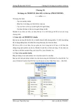 Giáo trình Hướng dẫn lập trình VB.NET - Chương 10: Sử dụng các module (Đơn thể) và thủ tục (Procedure) - Phạm Đức Lập