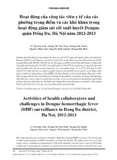 Hoạt động của cộng tác viên y tế của các phường trọng điểm và các khó khăn trong hoạt động giám sát sốt xuất huyết Dengue quận Đống Đa, Hà Nội năm 2012-2013