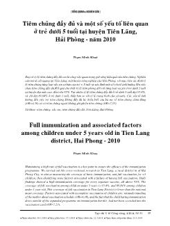Tiêm chủng đầy đủ và một số yếu tố liên quan ở trẻ dưới 5 tuổi tại huyện Tiên Lãng, Hải Phòng - Năm 2010