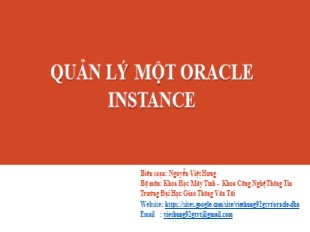 Bài giảng Công nghệ Oracle - Chương 3: Quản lý một Oracle Instance - Nguyễn Việt Hưng