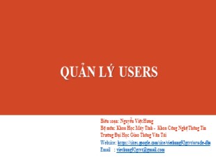 Bài giảng Công nghệ Oracle - Chương 9: Quản lý Users - Nguyễn Việt Hưng
