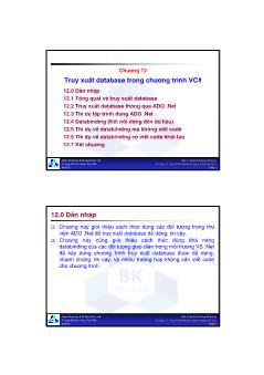 Bài giảng Lập trình hướng đối tượng - Chương 12: Truy xuất database trong chương trình VC#