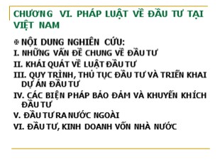 Bài giảng Luật kinh tế - Chương 6: Pháp luật về đầu tư tại Việt Nam - Bùi Huy Tùng