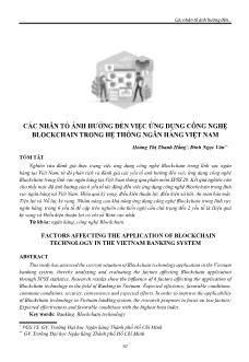 Các nhân tố ảnh hưởng đến việc ứng dụng công nghệ blockchain trong hệ thống ngân hàng Việt Nam