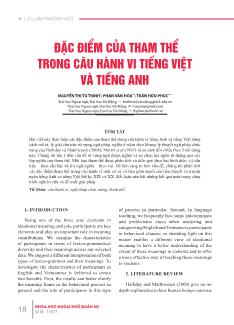 Đặc điểm của tham thể trong câu hành vi Tiếng Việt và Tiếng Anh