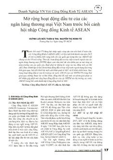 Mở rộng hoạt động đầu tư của các ngân hàng thương mại Việt Nam trước bối cảnh hội nhập Cộng đồng kinh tế Asean