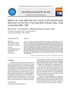 Nghiên cứu công nghệ khai thác hợp lý và đề xuất giải pháp thoát nước cho Lò chợ I-7-22A nằm dưới suối gốc Vạng - Công ty than Nam Mẫu - TKV