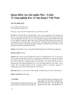 Quan điểm của chủ nghĩa Mác - Lênin về công nghiệp hóa và vận dụng ở Việt Nam
