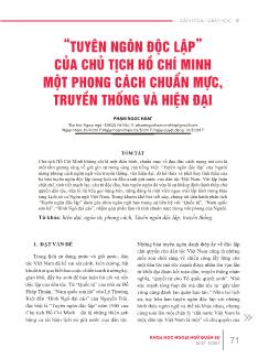 “Tuyên ngôn độc lập” của chủ tịch Hồ Chí Minh một phong cách chuẩn mực, truyền thống và hiện đại