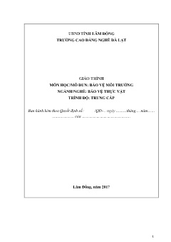 Giáo trình mô đun Bảo vệ môi trường (Trình độ: Trung cấp)