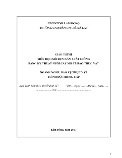 Giáo trình mô đun Sản xuất giống bằng kỹ thuật nuôi cấy mô tế bào thực vật (Trình độ: Trung cấp)