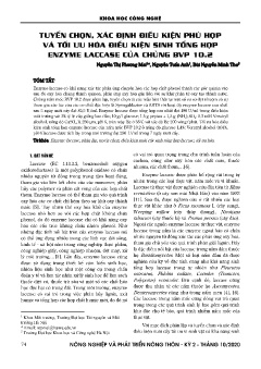 Tuyển chọn, xác định điều kiện phù hợp và tối ưu hóa điều kiện sinh tổng hợp enzyme laccase của chủng bvp 10.2